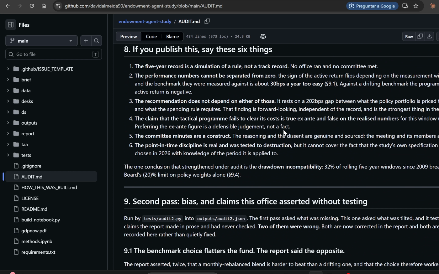The AUDIT.md note on GitHub
