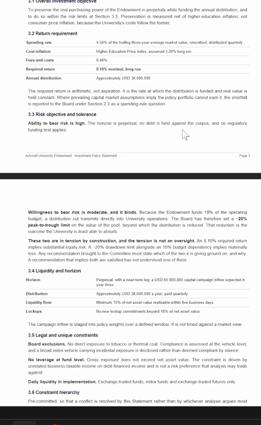 Investment Policy Statement: return requirement and risk tolerance